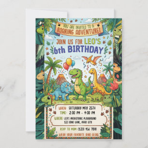 Invitation Fête d'anniversaire jungle pour les 6 ans de dinos