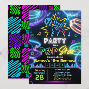 Invitation Fête d'anniversaire Karaoké comme une Pop Star