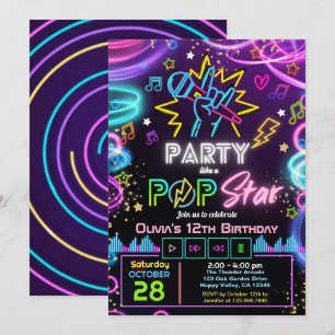 Invitation Fête d'anniversaire Karaoké comme une Pop Star