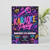 Invitation Fête d'anniversaire Karaoké Neon (Debout devant)