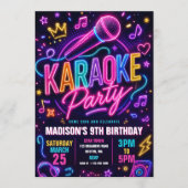 Invitation Fête d'anniversaire Karaoké Neon (Devant)