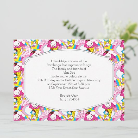 Invitation Fête d'anniversaire Kawaii Crème de glace Uber mig (Debout devant)