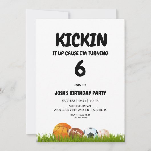 Invitation Fête d'anniversaire Kickin it Up (Devant)