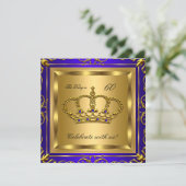 Invitation Fête d'anniversaire King ou Queen Royal Blue Gold  (Debout devant)