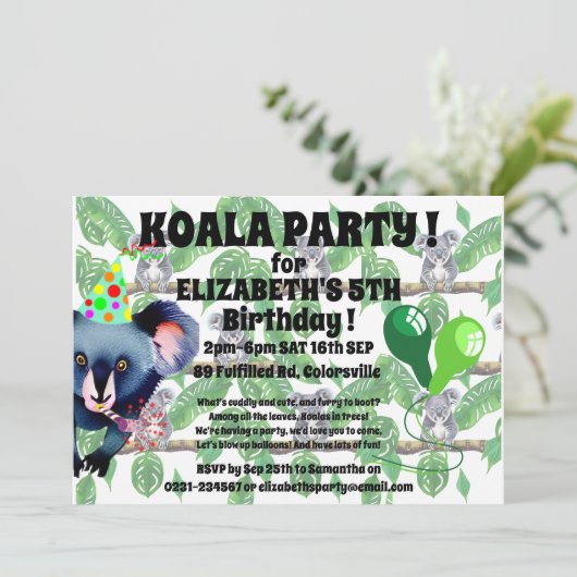 Invitation fête d'anniversaire KOALA  (Debout devant)