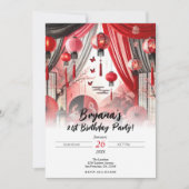 Invitation Fête d'anniversaire Lanternes japonaises rouges et (Devant)