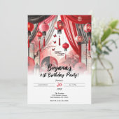 Invitation Fête d'anniversaire Lanternes japonaises rouges et (Debout devant)