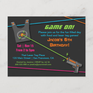 Invitation Fête d'anniversaire Laser Tag Game On Fun