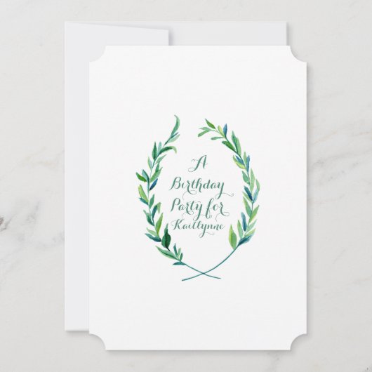Invitation Fête d'anniversaire Laurel Wreath Olive Leaf Branc (Dos)