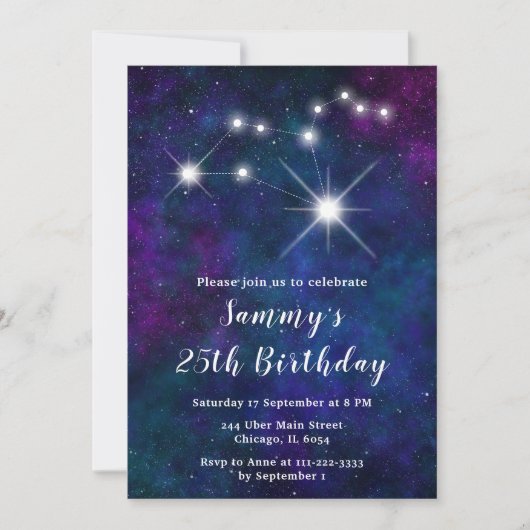 Invitation Fête d'anniversaire Leo Zodiac Constellation (Devant)