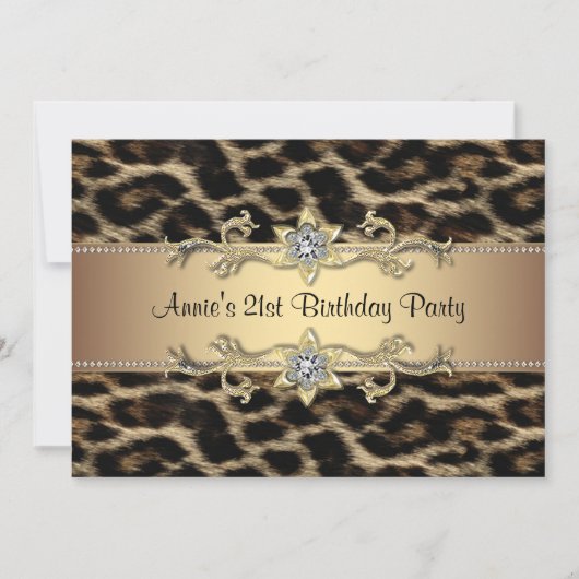 Invitation Fête d'anniversaire léopard de femme (Devant)