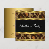Invitation Fête d'anniversaire Léopard doré (Devant / Derrière)