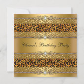 Invitation Fête d'anniversaire Léopard Doré Diamant (Devant)