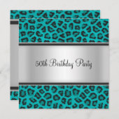Invitation Fête d'anniversaire Leopard Fur Turquoise (Devant / Derrière)