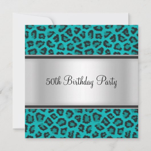 Invitation Fête d'anniversaire Leopard Fur Turquoise (Devant)