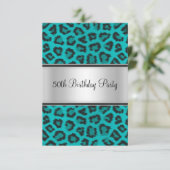 Invitation Fête d'anniversaire Leopard Fur Turquoise (Debout devant)