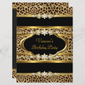 Invitation Fête d'anniversaire Leopard Gold Black (Devant / Derrière)