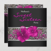 Invitation Fête d'anniversaire léopard noir rose vif (Devant / Derrière)