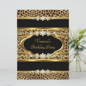 Invitation Fête d'anniversaire Léopard Or Noir (Debout devant)