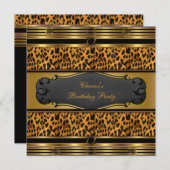 Invitation Fête d'anniversaire Leopard Poster de animal Gold  (Devant / Derrière)