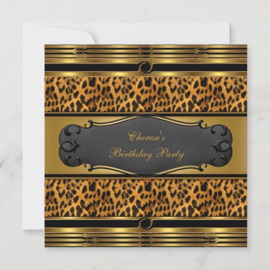 Invitation Fête d'anniversaire Leopard Poster de animal Gold  (Devant)