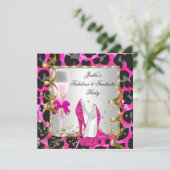 Invitation Fête d'anniversaire Leopard Rose Hot Black Silver (Debout devant)