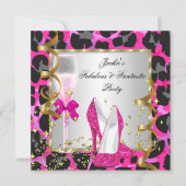 Invitation Fête d'anniversaire Leopard Rose Hot Black Silver (Devant)