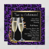 Invitation Fête d'anniversaire léopard violet Champagne (Devant / Derrière)