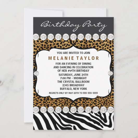 Invitation Fête d'anniversaire Leopard Zebra (Devant)