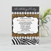 Invitation Fête d'anniversaire Leopard Zebra (Debout devant)