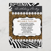 Invitation Fête d'anniversaire Leopard Zebra (Devant / Derrière)