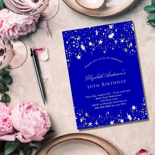 Invitation Fête d'anniversaire les étoiles bleues royales