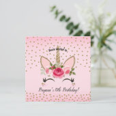 Invitation Fête d'anniversaire licorne avec paillettes dorées (Debout devant)