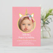 Invitation Fête d'anniversaire licorne avec photo (Debout devant)