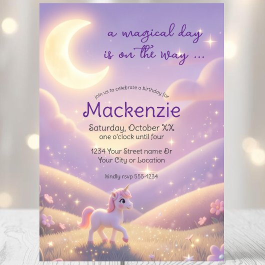 Invitation Fête d'anniversaire Licorne Céleste