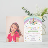 Invitation Fête d'anniversaire licorne de jour magique et arc (Debout devant)