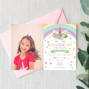 Invitation Fête d'anniversaire licorne de jour magique et arc