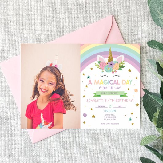 Invitation Fête d'anniversaire licorne de jour magique et arc