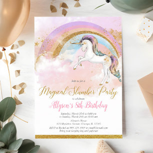 Invitation Fête d'anniversaire licorne élégante rose or