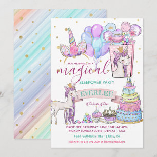 Invitation Fête d'anniversaire licorne en pyjama