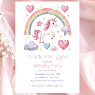 Invitation Fête d'anniversaire Licorne et Arc-en-ciel à l'aqu