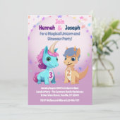 Invitation Fête d'anniversaire licorne et dinosaure pour enfa (Debout devant)