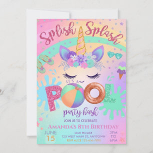 Invitation Fête d'anniversaire Licorne Flotte Splish Splash P