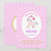 Invitation Fête d'anniversaire licorne mignonne (Devant / Derrière)