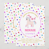 Invitation Fête d'anniversaire licorne mignonne (Devant / Derrière)