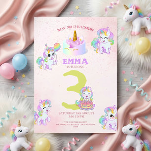 Invitation Fête d'anniversaire licorne mignonne pour enfants