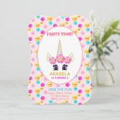 Invitation Fête d'anniversaire Licorne & Visages Joyeux (Debout devant)