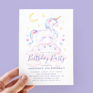 Invitation Fête d'anniversaire Licornes Magiques Aquarelle Vi