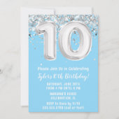 Invitation Fête d'anniversaire Light Blue Silver 10 ans (Devant)