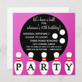 Invitation Fête d'anniversaire lilas de bowling de partie de (Devant / Derrière)